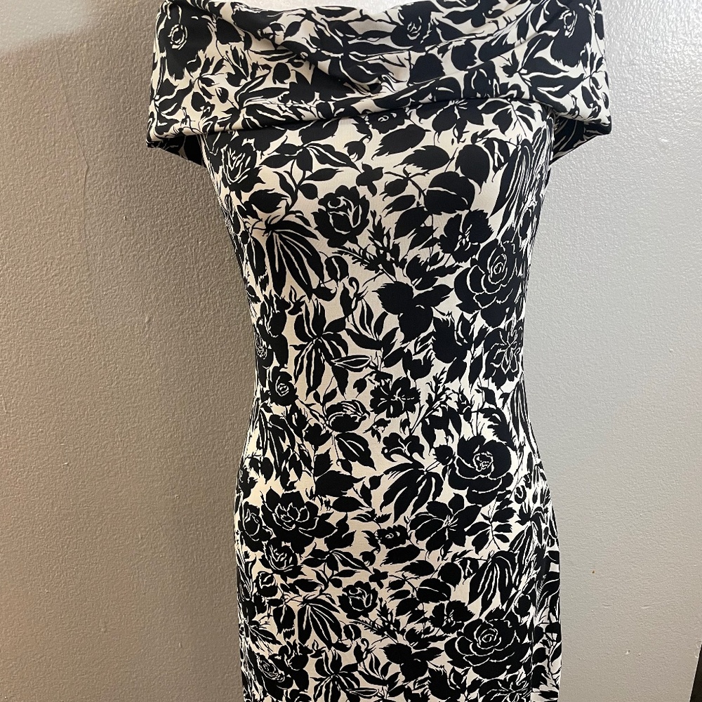 bcbg maxazria dress black and white  floral holiday cocktail sz small gorgeous!